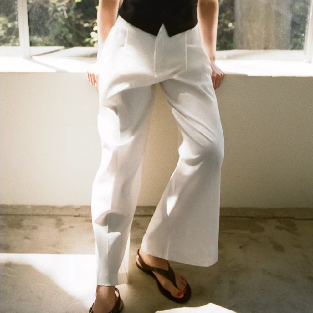 NWT Zara white double pleated pants US S